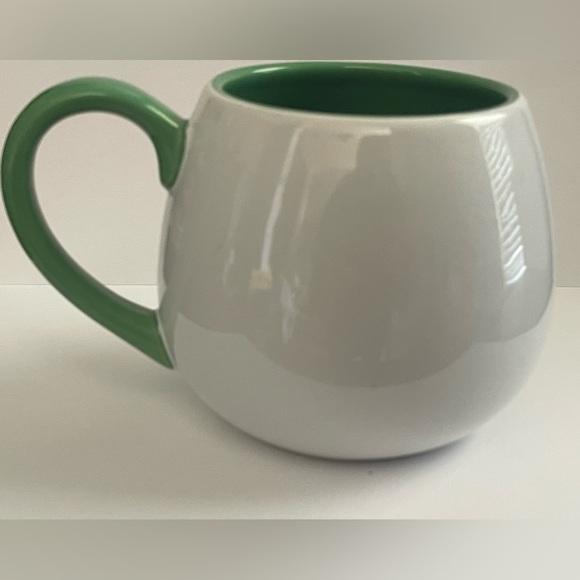 "Peace" Coffee Mug Teacup by Clay Art ~ White with Green Handle and Interior - Picture 2 of 4